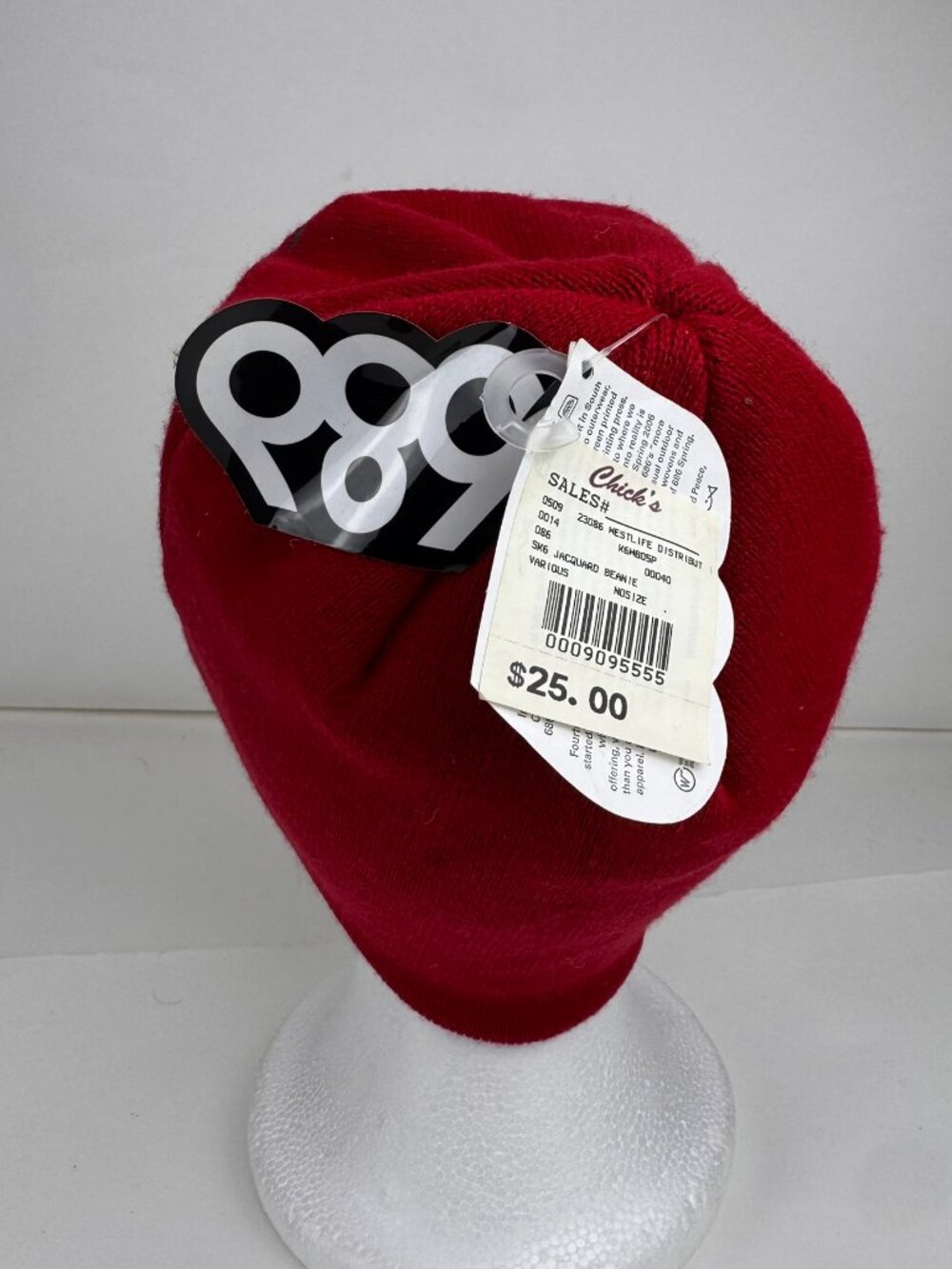 Six Eight Six Red Gray Jacquard Beanie Winter Snow Ski Hat OSFA New With Defect - Picture 7 of 9